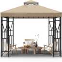 10x10 FT Gazebo Canopy Top ReplacementDouble Tiered Canopy Covers with Durable Polyester Fabric for Outdoor BBQ Roof Cover (Khaki)