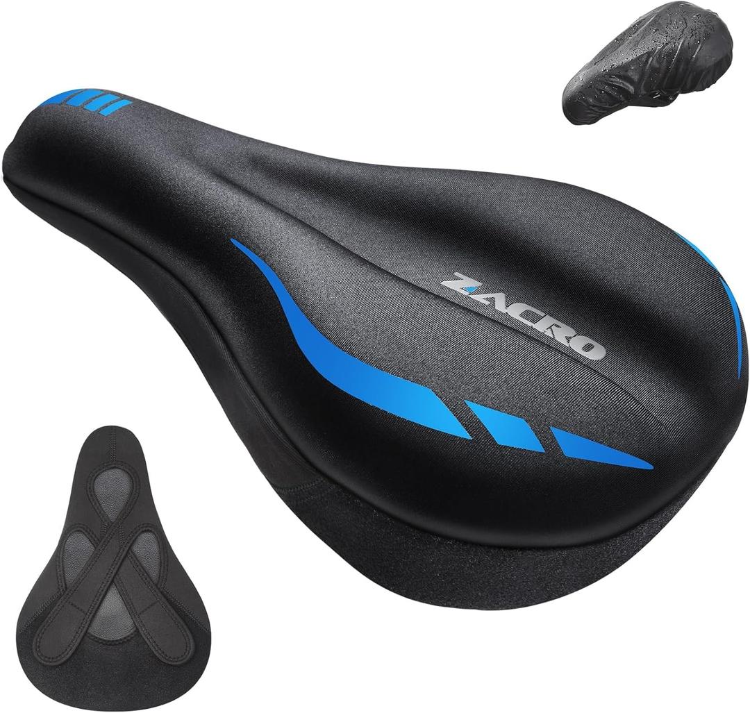 Zacro Bike Seat Cushion - Gel Padded Bike Seat Cover for Men & Women Comfort, Adjustable Velco Secure Bicycle Cushion Saddle, Fit with Peloton Bicycle, Indoor & Outdoor (Blue)