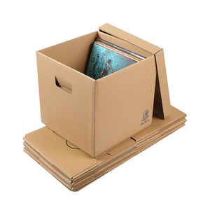 Vinyl Record Storage Box - Moving Box with Handles and Lids - Sturdy Cardboard Crate for Vinyl storage - Holds Up to 60 Records or LPs - Set of 4 Boxes (Kraft
