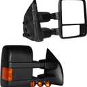 AERDM Towing Mirrors Compatible with 1999-2016 Ford F250 F350 F450 F550 Super Duty Side Mirrors with Amber Turn signal Light Maually Adjustable glass Telescoping Pair Set Black LH RH