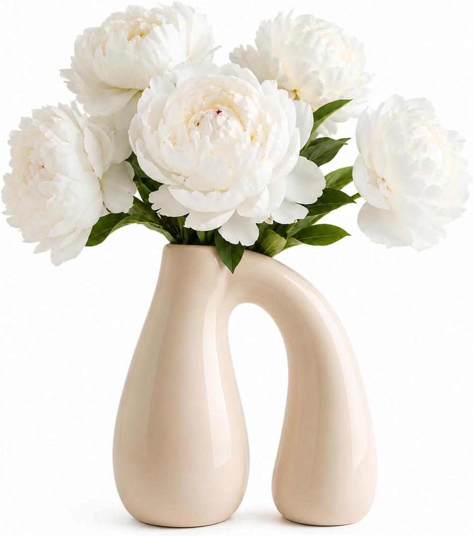Cream White Ceramic Vase for Pampas, Boho Shelf & Table Decor | Holds Dried Stems and Faux Florals - Sculptural Accent for Mantel, Console and Entryway
