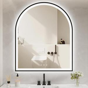 Arched LED Mirror for Bathroom 30"x36", Black Bathroom Mirror with Lights-Anti-Fog, Dimmable-LED Bathroom Mirror, 3 Colors