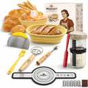 Breadcraft Sourdough Bread Proofing Basket Set, Complete Sourdough Bread Baking Kit, Non-Stick Silicone Banneton Basket (Pack of 2) with Bread Lame,Dough Whisk, Scraper & Silicone Mat