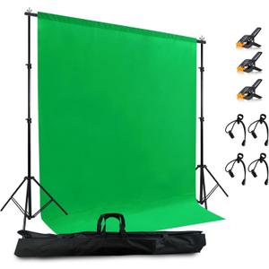 2 in 1 Green Backdrop Stand Kit, 6.5x6.5 ft Portable Dual Rod Stand kit with 6x7ft Green Backdrop-Premium Polyester for Video Streaming, Portrait Photoshoot, Wall Mounted, Parties