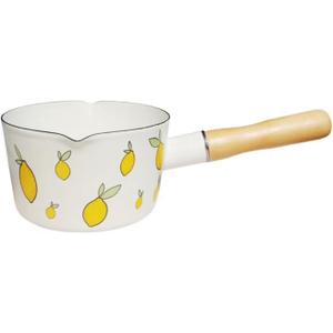 Enamel Milk Pot, Butter Warmer Non-stick Saucepan, 6 Inch 37 Oz Cookware with Wooden Handle