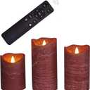 iZAN 3 Pack Real Wax Flameless Pillar Candles, 3”D X 4" 5" 6" H (Burgundy)