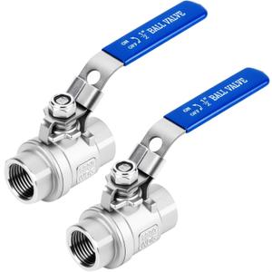 2 Pack 1/2'' Ball Valves NPT Female Stainless Steel 304 Full Port 1/2 Inch Ball Valve with Locking Handle, Heavy Duty Shut Off Valve for Home and Industrial(1/2 Inch)
