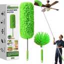 Cobweb Duster with Extension Pole, Washable Cleaning Duster Set with 2 Duster Heads, Corner Brush, 15-110-Inch Telescoping Pole for high Ceiling Fans, Long Duster for high CeilingsSpider Web Brush