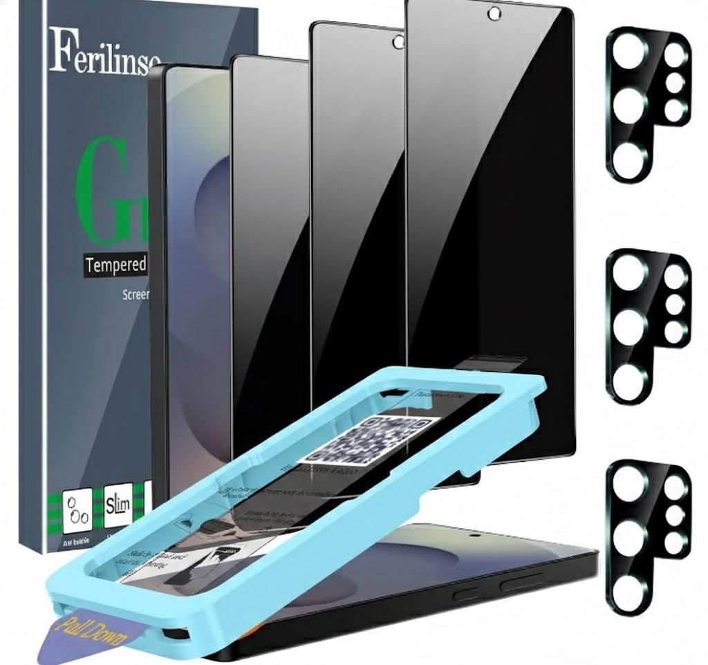 Ferilinso [Auto Dust Install] 3 Pack Privacy Screen Protector for Samsung Galaxy S25 Ultra [Phone Case fit], 3 Tempered Glass Camera Lens Accessories for Samsung S25 Ultra