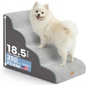Gardner Pet 4-Step Dog Stairs for Small Dogs 18.5" H, Curved 4-Step Pet Stairs, Dog Steps for High Bed (18-20 in), Couch with Durable Non-Slip Waterproof Fabric Cover and CertiPUR-US Certified Foam
