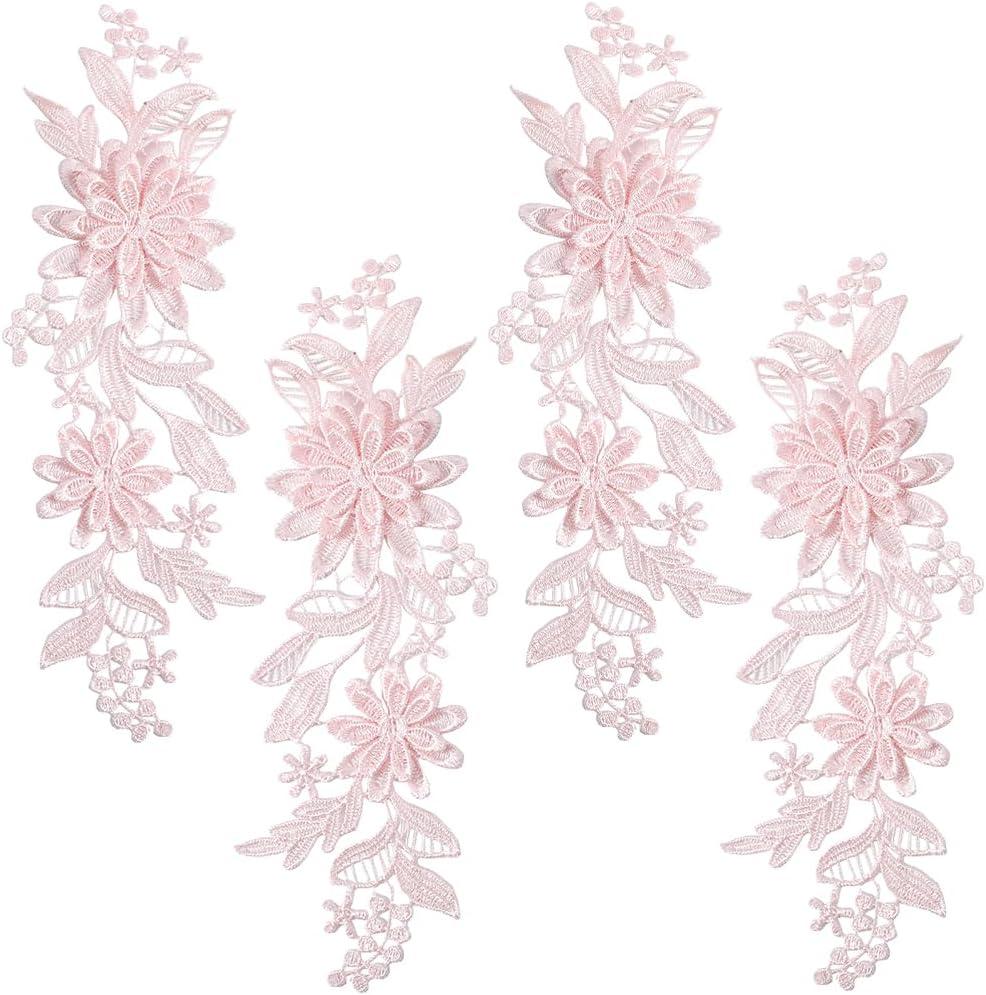4Pcs Light Pink Flower Applique 3D Floral Embroidery Vintage Appliques Polyester Soild Embroidered Lace Sew on Patches Bulk for Sewing Making Dress Cloth Gowns Wedding Bridal Costumes Supply (2 Pairs)
