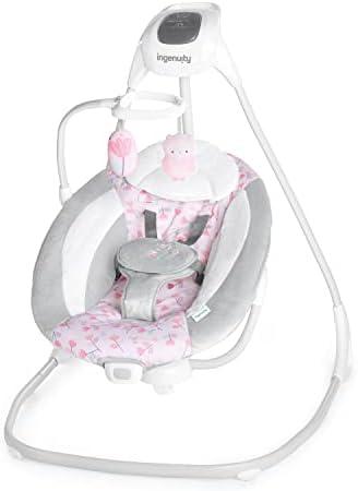 Ingenuity SimpleComfort Lightweight Compact 6-Speed Multi-Direction Baby Swing, Vibrations & Nature Sounds, 0-9 Months 6-20 lbs (Pink Cassidy)