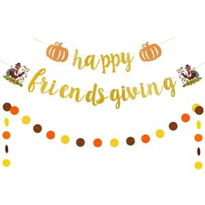 2 x Gold Happy Friendsgiving Banner Friendsgiving Banner Party Decorations, Happy Friendsgiving Party Decorations Happy Friendsgiving Sign for Friends Friendsgiving Thanksgiving Decorations