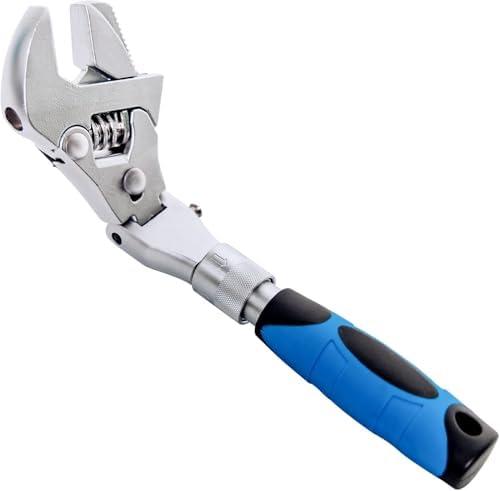 Flexhead Adjustable Wrench, 10" to 12" Ratcheting Crescent Wrenches with Retractable Extension Shank and 180⁰ Rotating Head