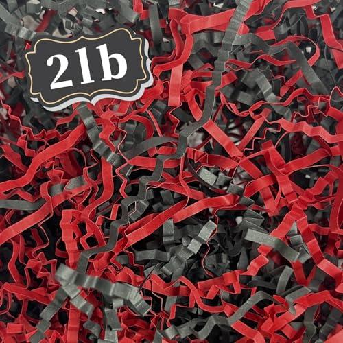ZEBMOON 2 LB Black Red Crinkle Cut Paper Shred Filler Great for Gift Wrapping, Basket Filling, Birthday, Wedding, Halloween, Thanksgiving, Christmas Day, New Year Party Decorations Filling Supplies