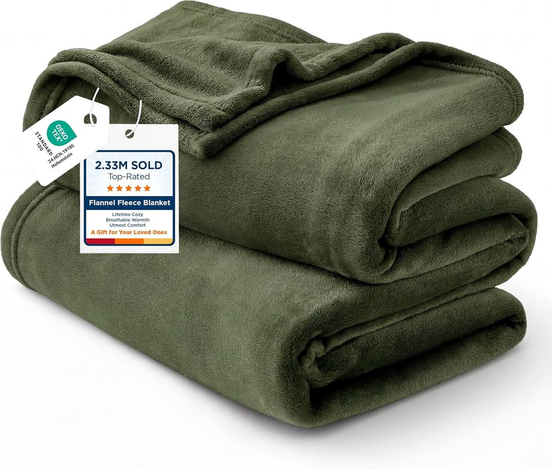 Bedsure Fleece Blanket Queen Blanket Olive Green - Bed Blanket Soft Lightweight Plush Fuzzy Cozy Luxury Microfiber, 90x90 inches