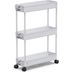 SPACEKEEPER Slim Rolling Storage Cart, 3 Tier Storage Organizer Laundry Room Organizer Mobile Shelving Unit, Multi-Purpose for Kitchen Office Bathroom Laundry Narrow Places, Gray