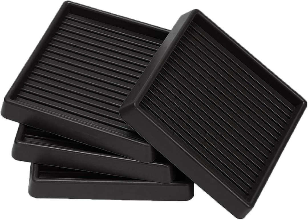 4x4 Square Rubber Furniture Caster Cups, Anti-Sliding Furniture Pads Bed Stopper Floor Protectors with Grip - Protect Any Flooring (4 Pcs Black)