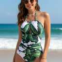 B2prity Women's One Piece Swimsuit Tummy Control Halter Bathing Suit Slimming Supportive Long Torso Friendly Swimwear (Green, M)