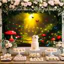 BlissYard Enchanted Forest Backdrop Fantasy Woodland Banner for Party Event Display 71×41 Inch Magical Nature Scene with Glowing Path Butterfly Mushroom Background for Photo Booth Home Decor
