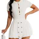 Women's 2 Piece Outfits Knitted Crop Top Pleated Mini Skirt Set for Summer Party Club Going Out (X-Large, White)