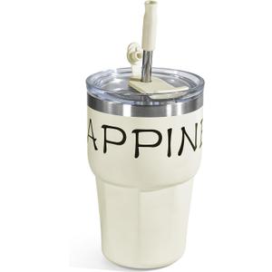 21 oz Travel Coffee Mug, Insulated Tumbler with Lid and Straw, Double Wall Vacuum Insulated Tumbler, Reusable Coffee Cup Gifts for Women, Tea and Drinks, White