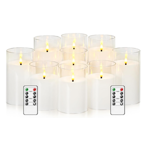 kakoya Flickering Flameless Candles Battery Operated with Remote and 2/4/6/8 H Timer Acrylic Led Pillar Candles Pack of 9 (D 3" xH 4" 5" 6") with Realistic 3D Wick Candles for Home Decor(White)