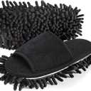 Friendly House Women's Microfiber Floor Cleaning Mop Slippers with Terry Towel Fabric (Suitable for women size 9-10.5, Black)