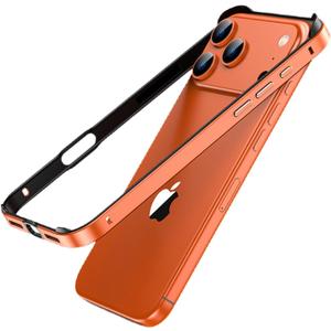 for iPhone 17 Pro Max Bumper Case Metal, No Back Design Compatible with MagSafe, Aluminum Alloy + TPU Bumper Frame Slim Fit Excellent Heat Dissipation 4 Corner Raised Shockproof (Orange)