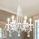 LynPon White Crystal Chandeliers for Bedroom, 6 Lights White Chandelier Light Fixture Girls Chandeliers for Dining Room Elegant Modern Contemporary Candle Ceiling Light for Living Room Entryway Foyer