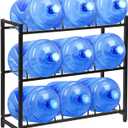 5 Gallon Water Jug Holder for 9 Water Jugs Without Wobbling, New Upgraded 3 Tier Heavy Duty Water Cooler Jug Storage Rack Detachable Water Jug Organizer Shelf for Home, Office, and Garages Black