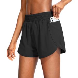 Soothfeel Womens Running Shorts with Zipper Pockets High Waisted Athletic Gym Workout Shorts for Women with Liner (Medium, Black)