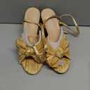 VIMISAOI Women's Bow Knot Heeled Sandals Open Toe High Block Chunky Heels Ankle Buckle Strap Pleated Bride Wedding Party Dress Shoes (10)