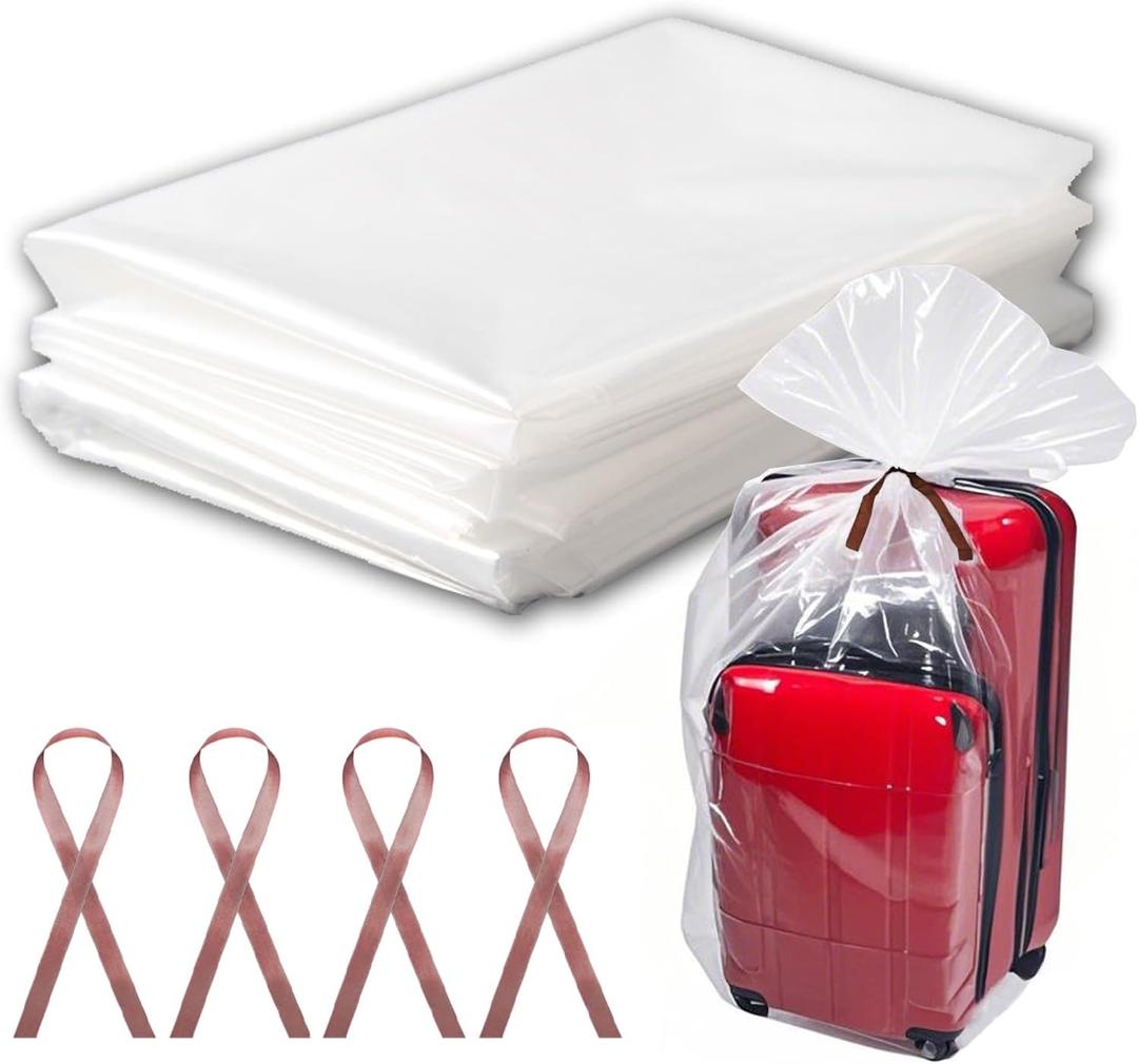 10 Pcs Large Clear Plastic Bags, 40" x 60" Dustproof Large Storage Bags, Moistureproof Giant Extra Luggage Storage Bags for Luggage, Suitcase,Furniture(Include 10 Ribbons)