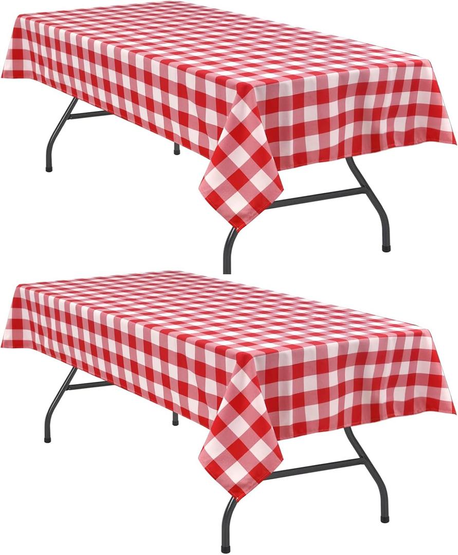 Hiasan Red and White Plaid Tablecloth Waterproof, 2 Pack, 54 x 108 inch - Buffalo Checkered Table Cloth Rectangle for Party/Outdoor Picnic/Dining/Spring Party