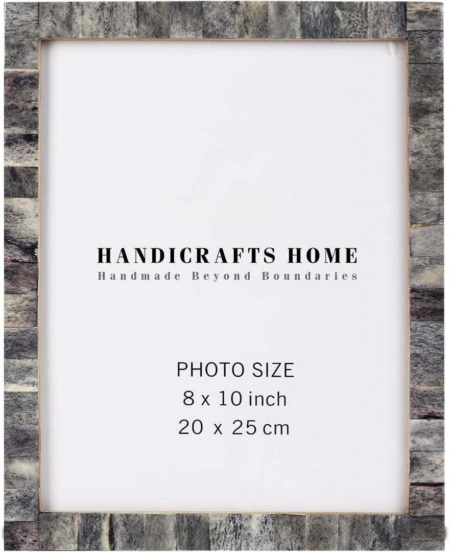 Handicrafts Home 8 by 10 Grey Picture Frame – Handmade Rustic Photo Frame for Modern Farmhouse Decor, Wall & Shelf Decor, Bone inlay Frames for Vintage Home Aesthetic, Neutral Living Room Wall Art