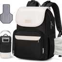 Mancro Small Diaper Bag Backpack with Changing Pad, Stylish Diaper Bag with Insulated Bottle Pocket, Water Resistant Baby Bags for Mom for Travel with Stroller Straps, Black-White