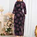 ZOMVA Plus Size Sparkly Wrap Dress 3/4 Sleeve Firework Glitter Bodycon Dresses Wedding Guest Cocktail Evening Party (Black, XXL)