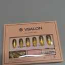 VSALON Press on Nails Medium Almond - Metallic Golden Ombre Cat Eye Glue On Nails for Women, Opaque Sparkle Salon Quality Fake Nails - 32 PCS Stick on Nails in 16 Sizes with Glue & Cuticle Oil