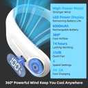 Kinhowly Portable Neck Fan,Hands Free Personal Wearable Bladeless Fan,6000mAh USB Rechargeable,360 Cooling,LED Display,4-Speeds,Birthday Gifts for Men Women Dad Mom,Mothers Day Gifts (White)