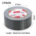 Heavy Duty Duct Tape, Black Tape 2 Inches x 30 Yards 3-Pack, 8.27 mil, Strong, Flexible, No Residue, All-Weather and Tear by Hand - for Repairs, Industrial, Professional Use
