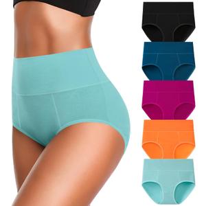 OLIKEME Cotton Underwear High Waisted Panties Full Coverage Underpants Soft Strech Ladies Briefs for Women Multi Pack 
(X-Large)