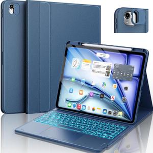 CHESONA for iPad Air 13 Inch (M4 2026/M3 2025/M2 2024) & Pro 12.9 Inch(6th/5th/4th/3rd) Case with Keyboard - Multi-Touch Trackpad, Stain Proof Case, Detachable Keyboard with 7 Colors Backlit,Navy Blue