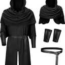 TOKYO REVENGERS Men Medieval Renaissance Pirate Costume Knight Cosplay Outfit LARP Costume Accessories Set (Large, Black)