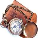 Handmade Nautical Brass Push Open Compass On Chain with Leather Case Pocket Compass Gift Compasses Rustic Vintage Home Decor Gifts