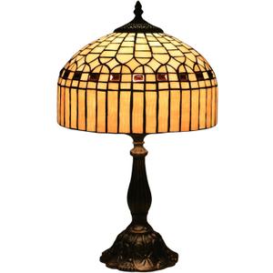 Tiffany Table Lamp, Gold Stripe Stained Glass Shade Bedside Table Lamps,Hand-Made Antique Nightstand Lamp for Bedroom Living Room Home Office+E26 LED Bulb,12X12X19 Inches