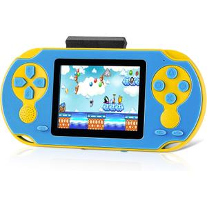 16 Bit Handheld Game for Kids, Video Game Player with Built in 230 HD Games, 3.0'' Screen Retro Electronic Machine with 3 Cartridges, Portable Rechargeable Games for Ages 3-12(Blue)