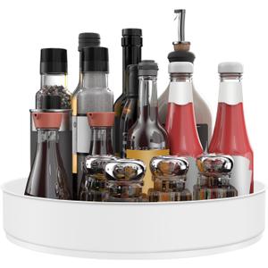 VAEHOLD Lazy Susan Turntable Spice Rack Organizer for Kitchen Cabinet, Storage Tray for Fruit, Snacks, Salad - Organizer for Cupboard, Pantry, Bathroom, Table, Cosmetic (White, 9 4/5'')
