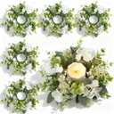 Leooomap 6 PCS Hydrangea Flower Candle Rings, 11.4" Flower Rings for Centerpieces, White Artificial Floral Candle Wreath Ring for Pillar Candles, Wedding Party Table Decor