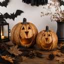 Glooglitter 2 Pieces Halloween Jack O Lantern Pumpkin Resin Lanterns
